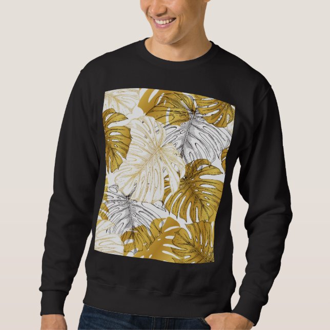 Monstera Leaves: Golden White Sweatshirt (Front)