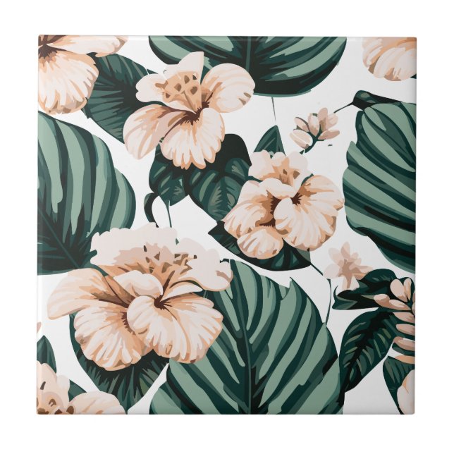 Monstera leaves hibiscus tile (Front)