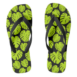 Monstera leaves in Lime Green and black Jandals