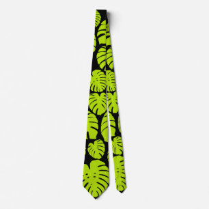 Monstera leaves in Lime Green and black Tie