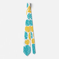 Monstera Leaves in Turquoise, Yellow, and White