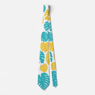 Monstera Leaves in Turquoise, Yellow, and White Tie