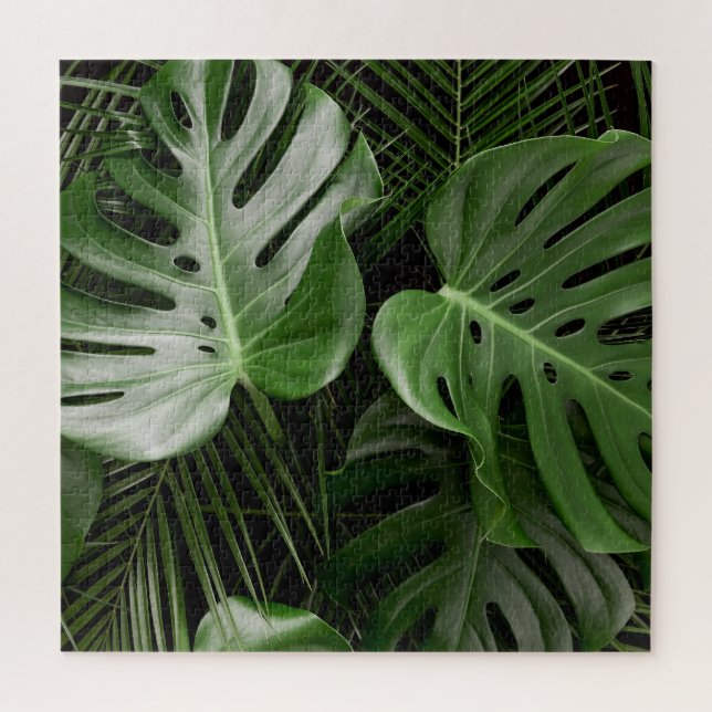 Monstera leaves, luxury tropical layout. jigsaw puzzle (Vertical)