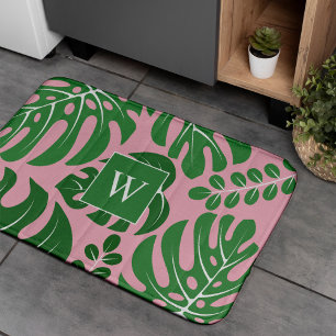 Monstera Leaves Monogrammed Bath Mat