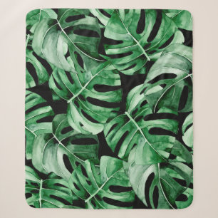 Monstera leaves pattern sherpa blanket