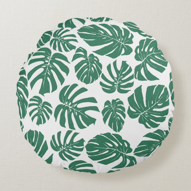 Monstera leaves seamless, decorative pattern. round cushion (Front)