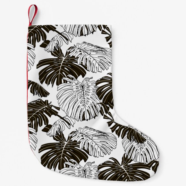 Monstera leaves seamless pattern small christmas stocking (Front)