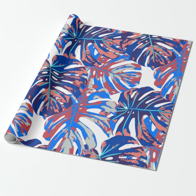 Monstera leaves seamless pattern wrapping paper (Unrolled)