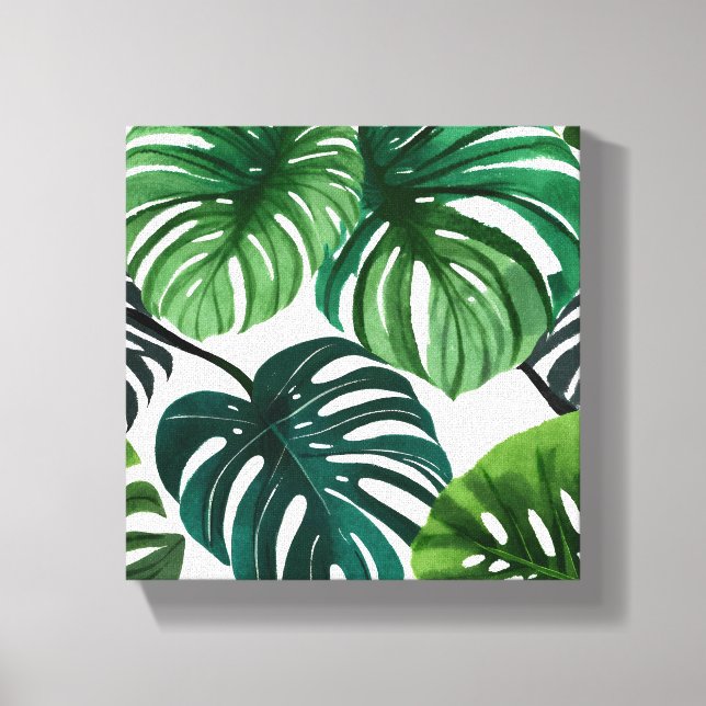 Monstera Leaves | Simple Modern Watercolor Canvas Print (Front)