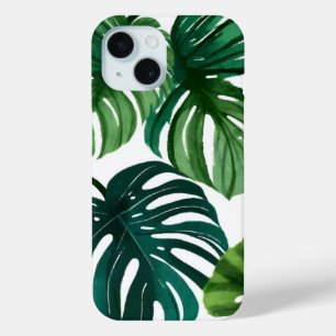 Monstera Leaves Simple Modern Watercolor iPhone 15 Case