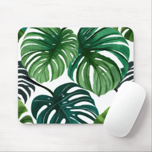 Monstera Leaves Simple Modern Watercolor Mouse Pad