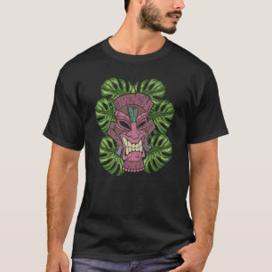 Monstera Leaves Tiki Mask Hawaiian Luau Party Tote T-Shirt