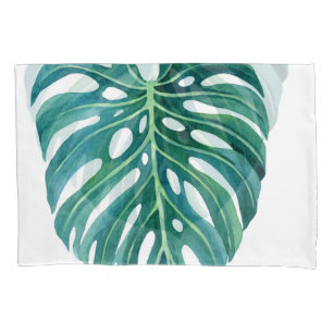 Monstera leaves, tropical foliage illustration pillowcase