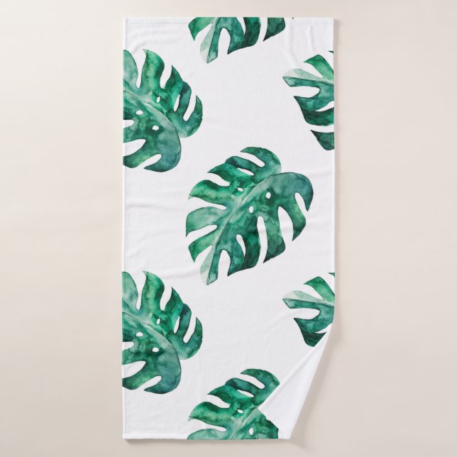 Monstera leaves. Tropical illustration pattern Bath Towel (Bath Towel)