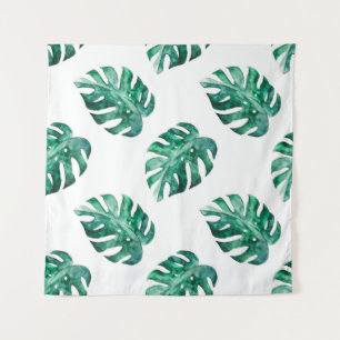 Monstera leaves. Tropical illustration pattern Tapestry