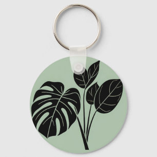 Monstera Leaves Tropical Minimalist Sage Key Ring
