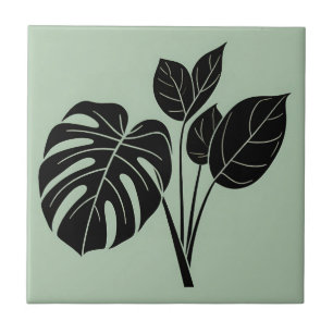 Monstera Leaves Tropical Minimalist Sage Tile