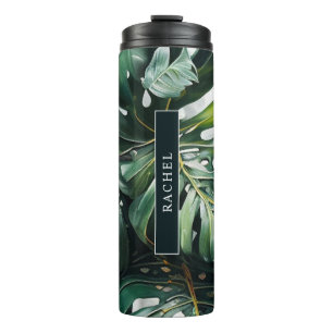 Monstera Leaves Tropical Pattern Thermal Tumbler
