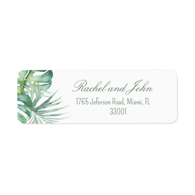 Monstera Leaves Tropical Return Address Label (Front)