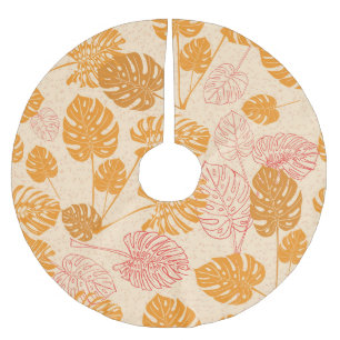 Monstera leaves: tropical silhouette seamless brushed polyester tree skirt