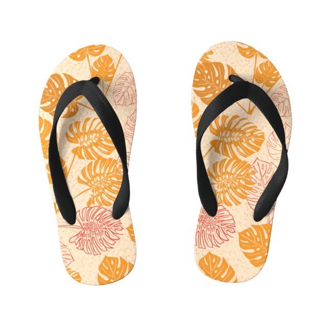 Monstera leaves: tropical silhouette seamless kid's jandals (Footbed)