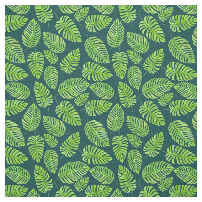 Monstera leaves, tropical watercolor pattern fabric (Swatch)