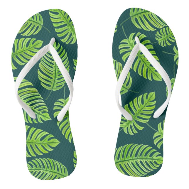 Monstera leaves, tropical watercolor pattern jandals (Footbed)