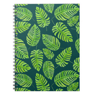 Monstera leaves, tropical watercolor pattern notebook