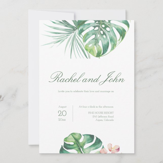 Monstera Leaves Tropical Wedding  Invitation (Front)