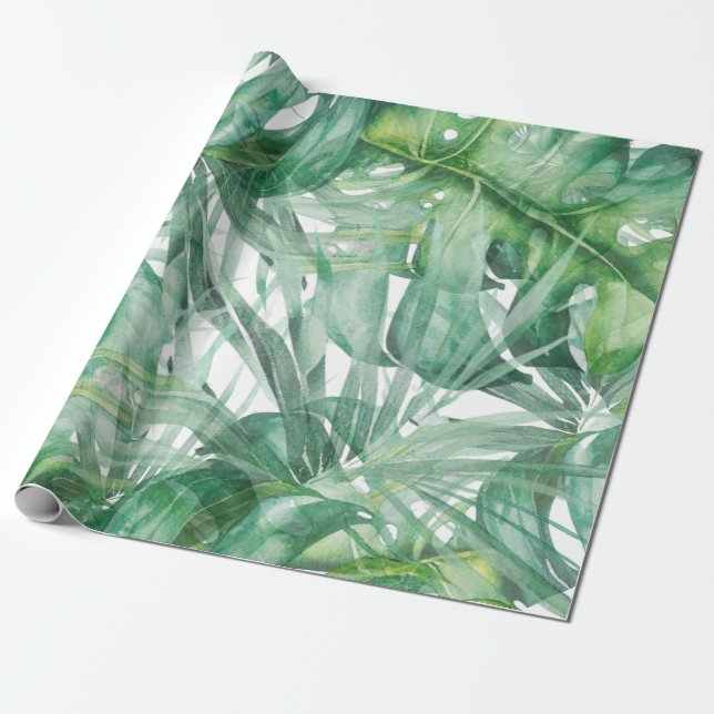 Monstera Leaves Tropical Wrapping Paper (Unrolled)