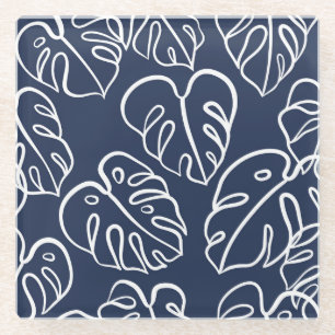 Monstera Leaves: Vintage Hand Drawn. Glass Coaster