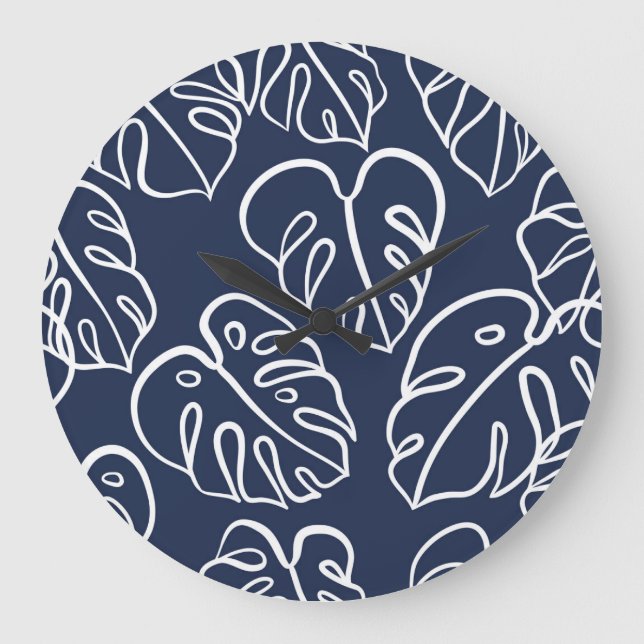 Monstera Leaves: Vintage Hand Drawn. Large Clock (Front)