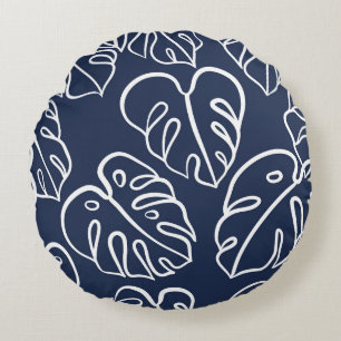 Monstera Leaves: Vintage Hand Drawn. Round Cushion