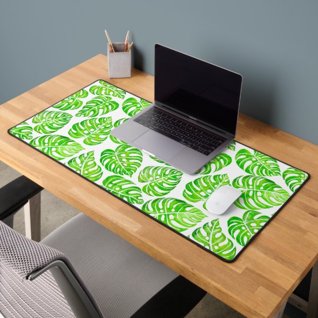 Monstera leaves watercolor desk mat (Office 2)