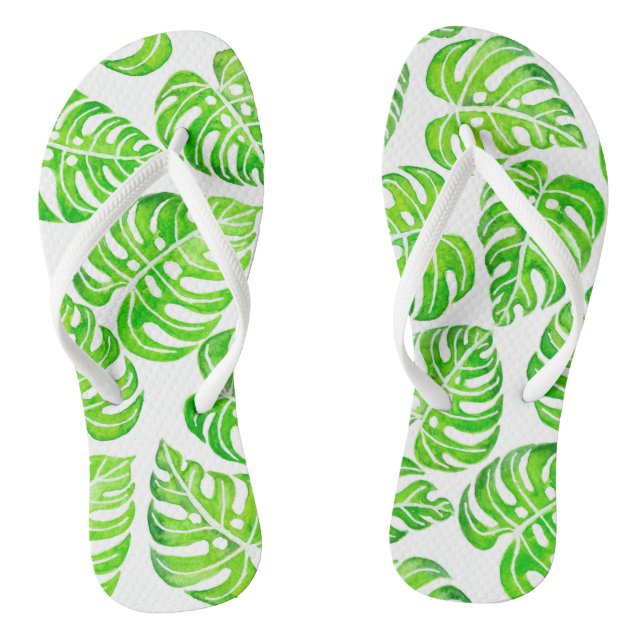 Monstera leaves watercolor jandals (Footbed)