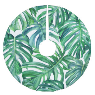 Monstera Leaves: Watercolor Jungle Pattern. Brushed Polyester Tree Skirt