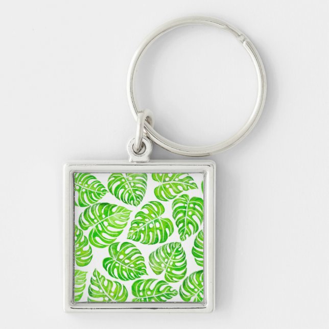 Monstera leaves watercolor key ring (Front)