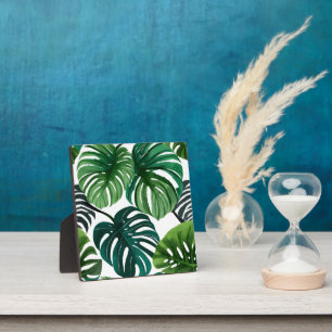 Monstera Leaves Watercolor Modern Botanical Art Plaque