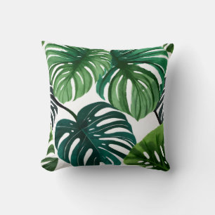 Monstera Leaves Watercolor Modern Botanical Cushion