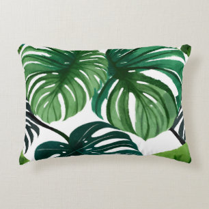 Monstera Leaves Watercolor Modern Botanical Decorative Cushion