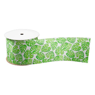 Monstera leaves watercolor satin ribbon