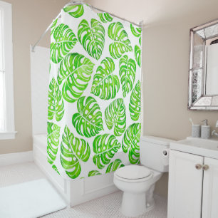 Monstera leaves watercolor shower curtain