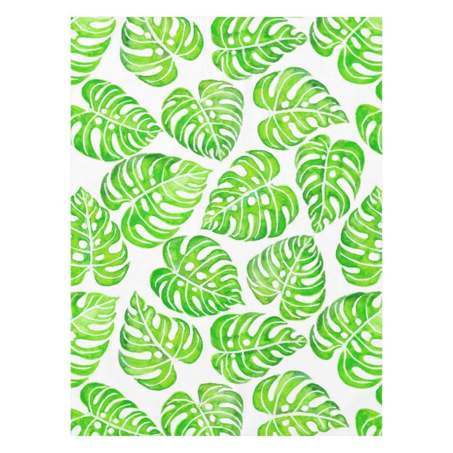 Monstera leaves watercolor tablecloth (Front)