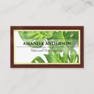 Monstera Leaves Wood Frame Business Card
