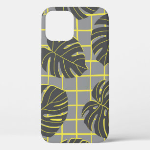 Monstera Leaves: Yellow-Grey Modern Abstract iPhone 12 Case