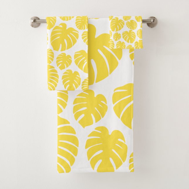 Monstera - Lemon Yellow and White Bath Towel Set (Insitu)