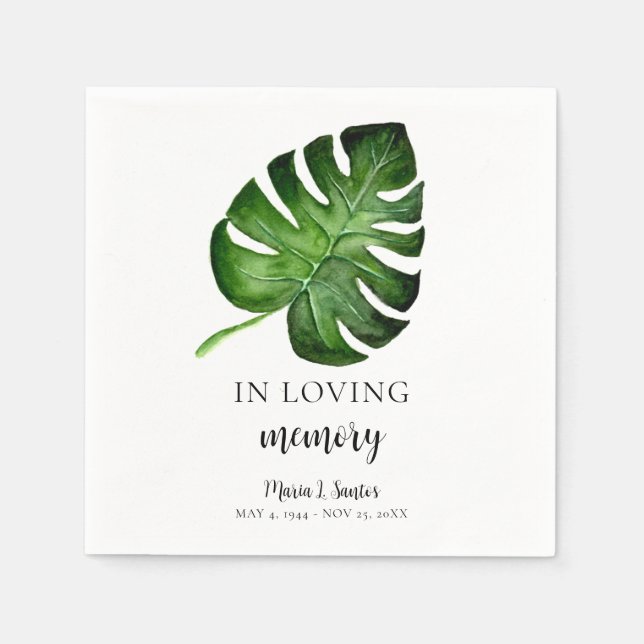 Monstera Memorial Custom Celebration of Life Napkin (Front)