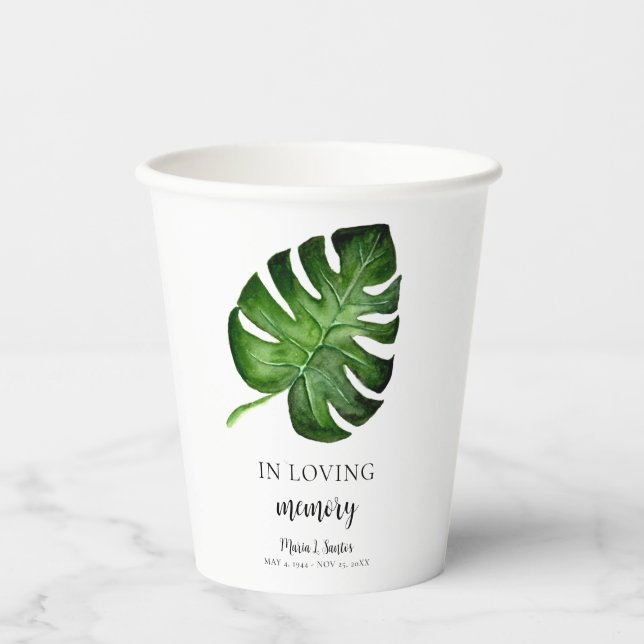 Monstera Memorial Custom Celebration of Life Paper Cups (Front)