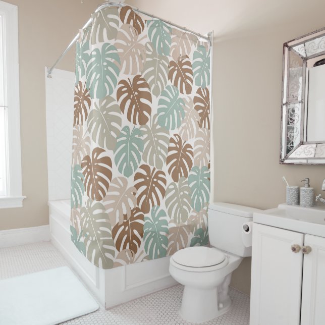 Monstera modern hawaii boho shower curtain (In Situ)