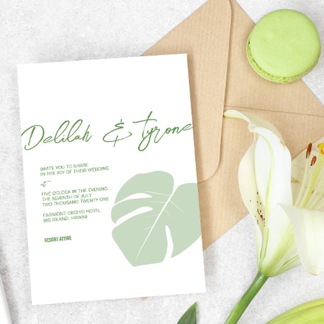 Monstera • Modern Tropical Wedding • Green Leaf Invitation (Creator Uploaded)